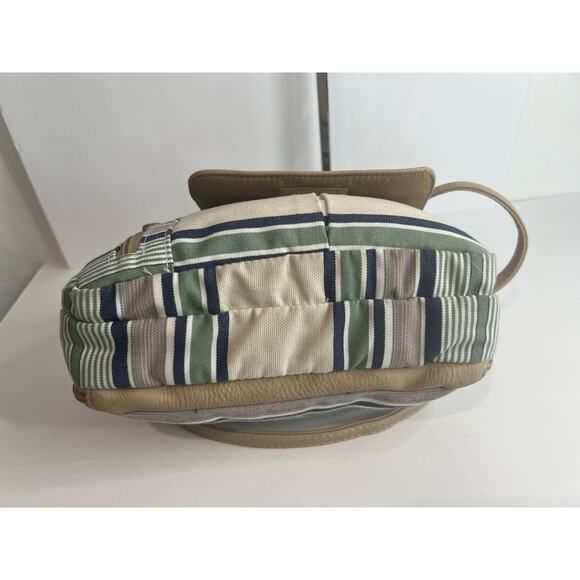 MultiSac Zippy Tan Green Blue Striped Triple Compartment Crossbody Shoulder Bag - Picture 6 of 15